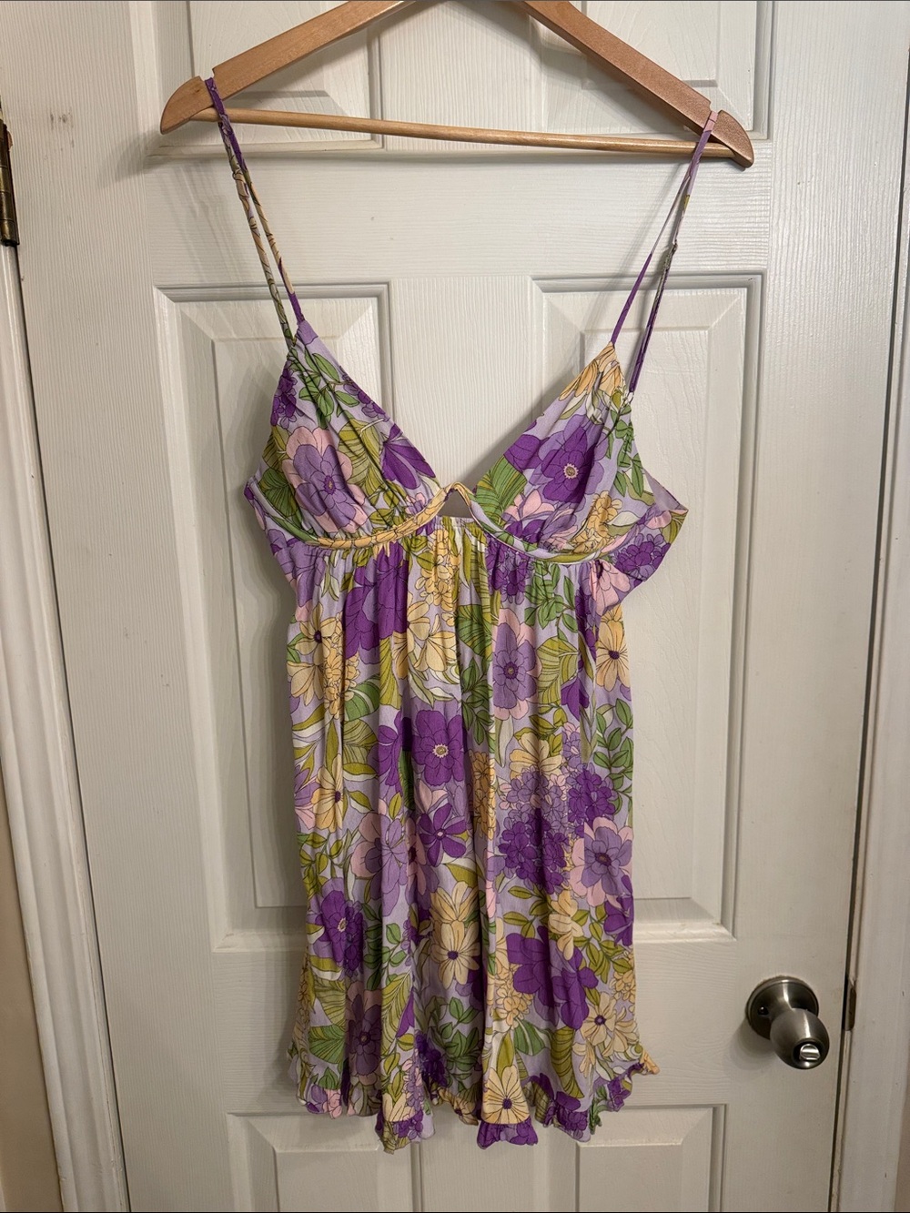 Floral V-Neck Slip Chemise in Purple & Yellow